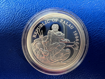 Preview: Palau 5$ 1994 Meeresfauna Silber in Farbe