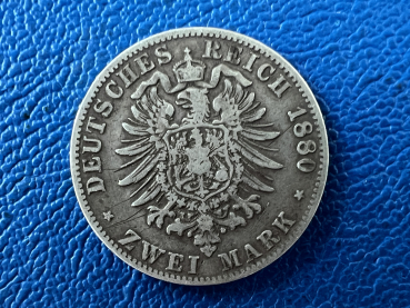 Preview: Baden 2 Mark 1880 G Friedrich Silber selten