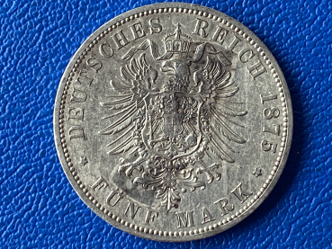 Preview: Preußen 5 Mark 1875 B Wilhelm I Silber Top Erhaltung ! Jaeger 97