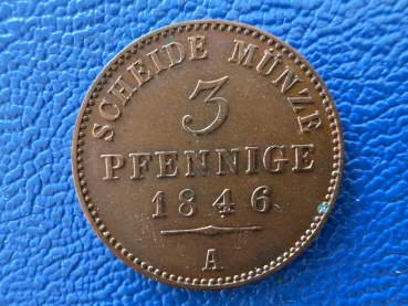 Schwarzburg-Sonderhausen 3 Pfennige 1846 A Günther Friedrich Karl (1835-1880) Tolle Erhaltung!