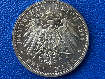 Preview: Württemberg 3 Mark 1911 Silberhochzeit d. Königspaars (2) Jaeger 177b Polierte Platte / mattiert RARITÄT
