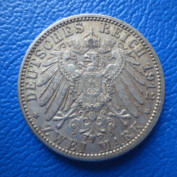 Preview: Württemberg 2 Mark 1912 F Wilhelm II Silber
