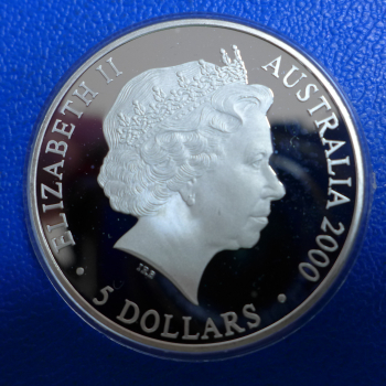 Preview: Australien 5 Dollar 2000 Kragenechse Olympia Sydney Silber in PP