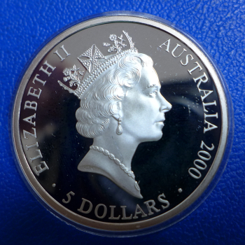 Preview: Australien 5 Dollar 2000 Mythen der Eingeborenen Olympia Sydney Silber in PP
