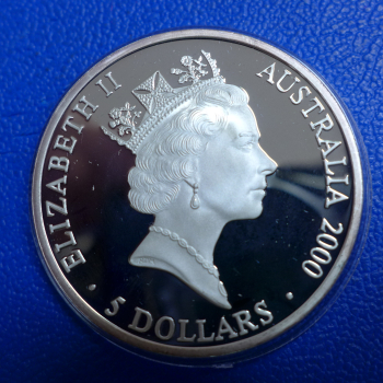 Preview: Australien 5 Dollar 2000 Haie Olympia Sydney Silber in PP