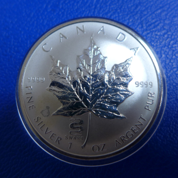 Kanada 5 Dollar 2001 Maple Leaf Privy Mark "Jahr der Schlange"