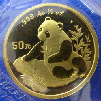 Preview: China 1/2 Oz 1998 Panda Gold Small Date Typ II orig. eingeschweißt selten!