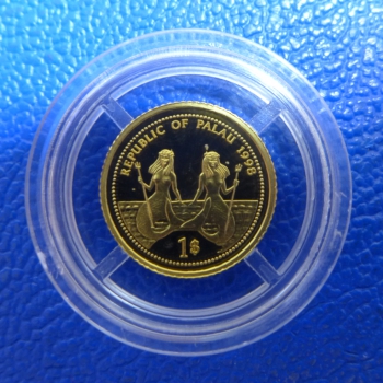 Preview: Kleinste Goldmünze d. Welt Palau 1$ 1998 Marine Life Protection Delphin Gold