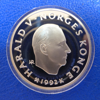 Preview: Norwegen 50 Kronen 1992 Schlittenfahren Kinder Lillehammer 1994 Silber in PP