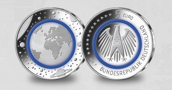 BRD 5 Euro 2016 Planet Erde Polymerring in Stgl. Buchstabe D