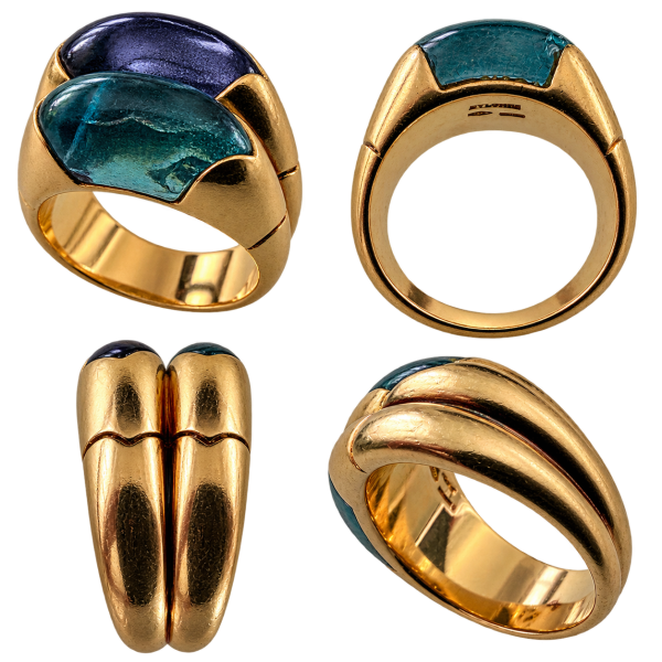 BVLGARI Vintage „Doppio“ Cocktailring – 18k Gelbgold mit Amethyst & Topas 16,5g 750er Gold (44)
