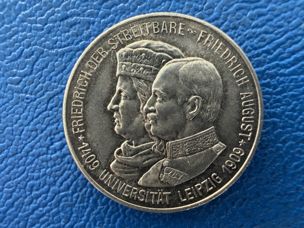 Sachsen 2 Mark 1909 Friedrich August III Universität Leipzig Silber Jaeger 138 (2)