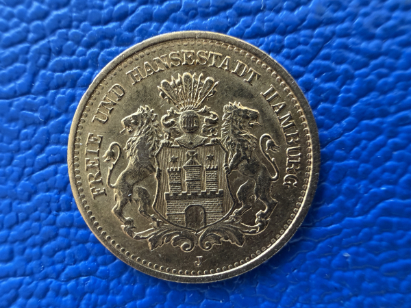 Hamburg 5 Mark 1877 J Stadtwappen Gold (1) Jaeger 208