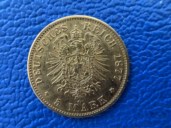 Hamburg 5 Mark 1877 J Stadtwappen Gold (1) Jaeger 208