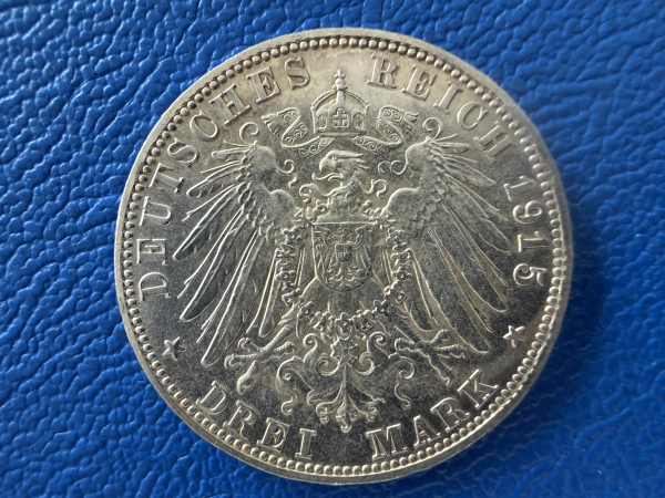 Sachsen-Meiningen 3 Mark 1915 Georg II Jaeger 155 tolle Erhaltung (1)