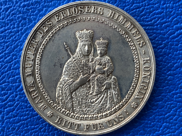 original Taufmedaille 19. Jahrhundert o.J. Maria Mutter des Erlöses Himmels - Königin - Bittet für uns, selten