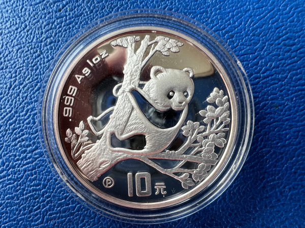 1 Oz 1994 Panda Silber in Polierte Platte orig. Kapsel