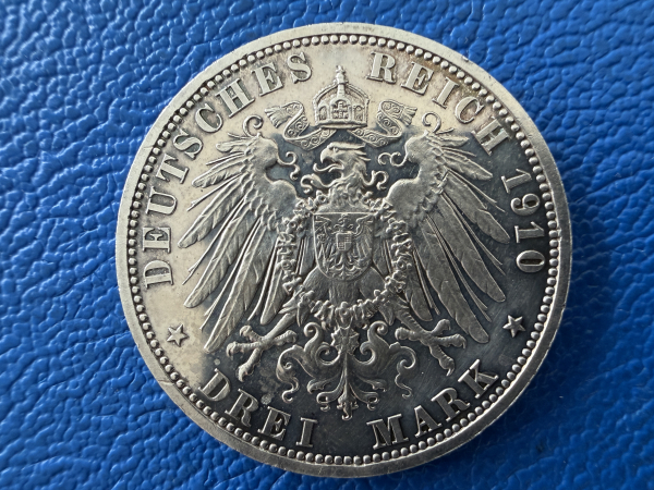 Hessen 3 Mark 1910 A Ernst Ludwig Jaeger 76  (3) Prachtstück POLIERTE PLATTE