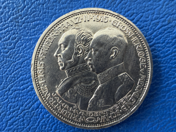 Mecklenburg-Schwerin 3 Mark 1915 Friedrich Franz IV. zur 100-Jahrfeier des Großherzogtums J-88