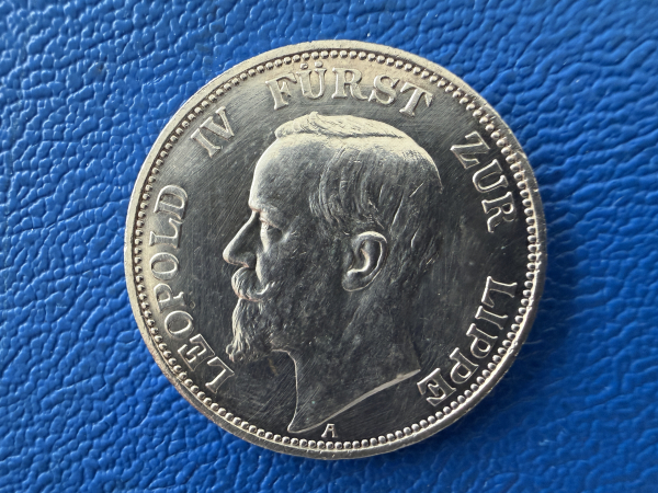 Lippe 3 Mark 1913 A Leopold IV Fürst zur Lippe J 79 Prachstück