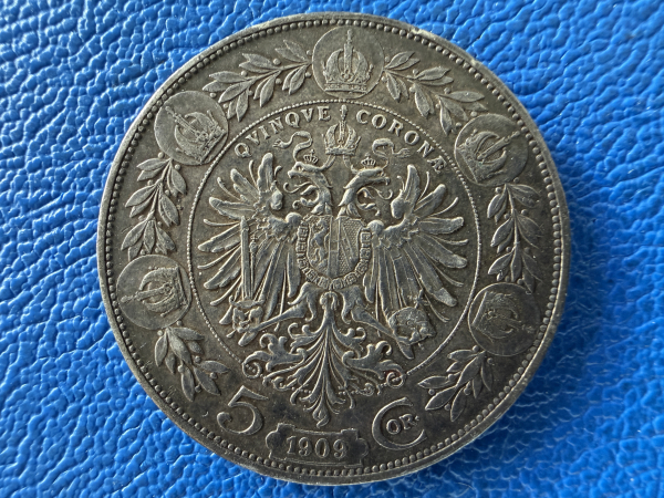 Österreich 5 Kronen 1909 Franz Joseph I Tolle Erhaltung, tolle orig. Patina