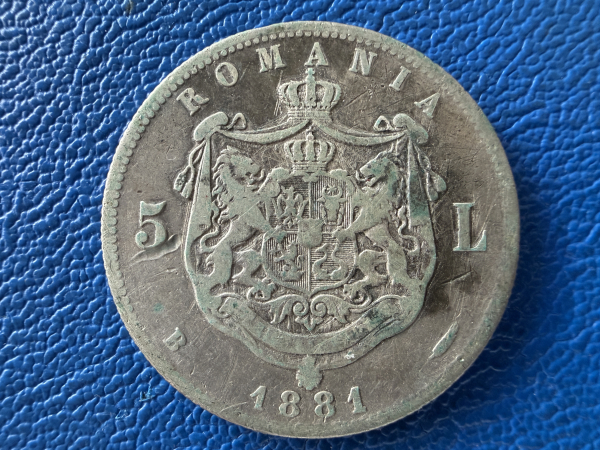 Rumänien 5 Lei 1881 Carol I Silber