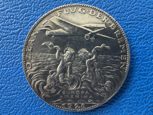 Weimarer Republik Medaille 1928 Erste Ost-West-Atlantiküberquerung – Von Hünefeld und Hermann Köhl Silber