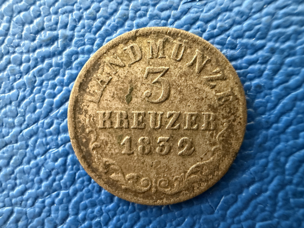 Sachsen-Meiningen 3 Kreuzer 1832 L Bernhard Erich Freund 1803-1866