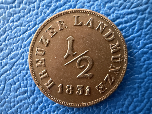 Sachsen-Meiningen 1/2 Kreuzer 1831 Bernhard Erich Freund 1803-1866. Selten. Prachtsück!