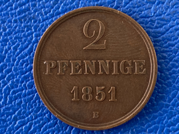 Hannover 2 Pfennig 1851 B Tolle Erhaltung!