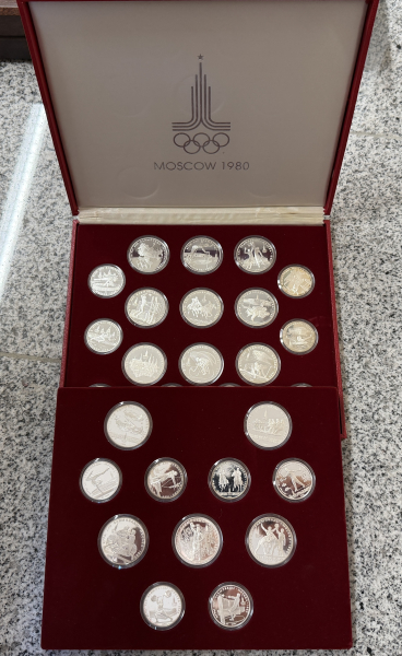 Rusland 14 x 5 Rubel und 14 x 10 Rubel Olympiade Moskau 1980, 630g Feinsilber in Polierte Platte inkl. roter Box Luxus Qualität!