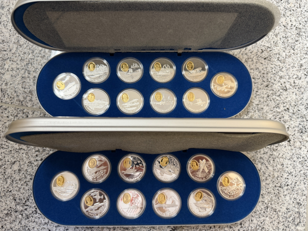 Kanada 20 x 20 Dollar Luftfahrt Serie I + II kmpl. Fleugzeuge Polierte Platte inkl. Metallbox, Zertifkate 20 x 1 Oz 925er Silber