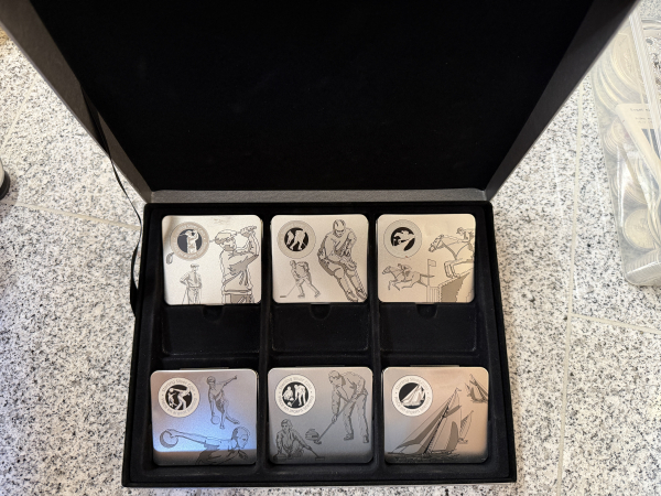 Kanada 50 Cent Sammlung 1999-2000 Sportarten Pferd,Eishockey,Golf,Curling,Bowling, Segeln in Box Silber in PP