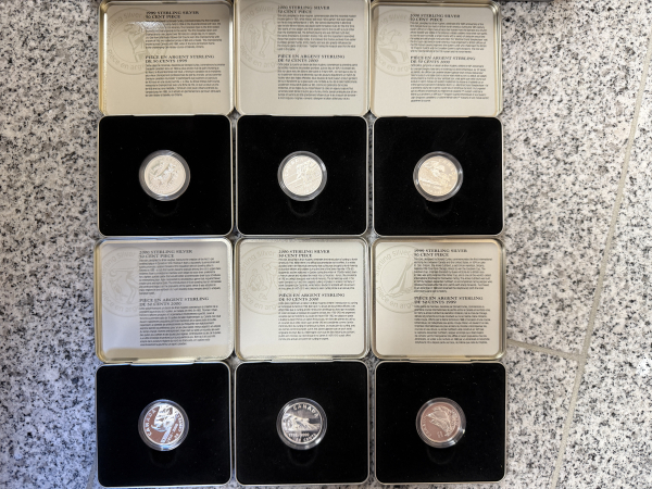 Kanada 50 Cent Sammlung 1999-2000 Sportarten Pferd,Eishockey,Golf,Curling,Bowling, Segeln in Box Silber in PP