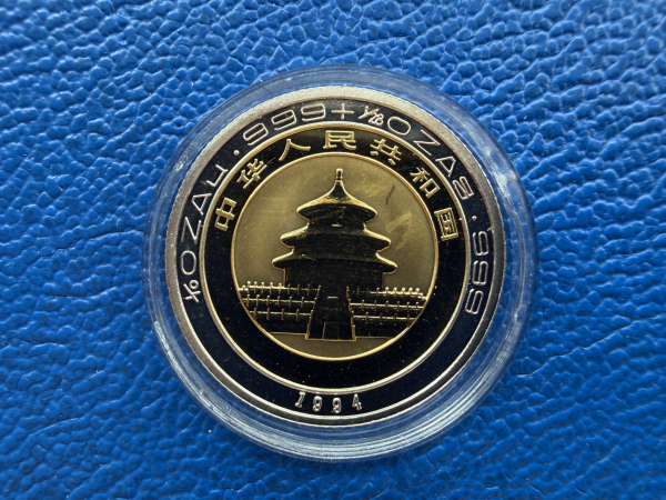 China  10 Yuan 1994 Panda Bimetall 1/10 Oz Feingold u. 1/28 Oz Feinsilber Auflage: 3000