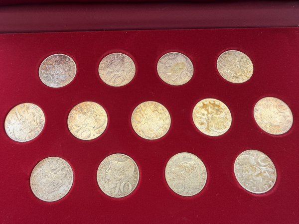 Österreich Satz 10 Schilling 1954-1973 Komplettsatz - Silber je 4,80g Feinsilber