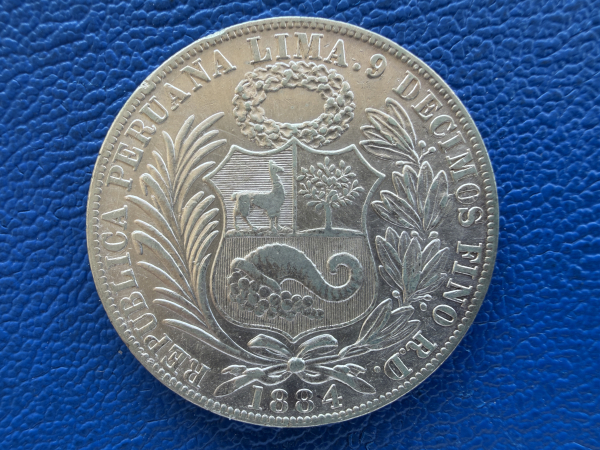 Peru 1 Sol 1884 Lima Silber Top Ehaltung!