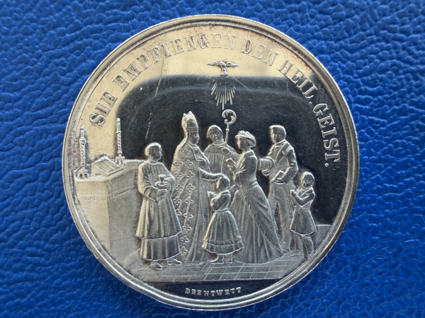 original Taufmedaille 19. Jahrhundert o.J. Maria Mutter des Erlöses Himmels - Königin - Bittet für uns, selten (2)