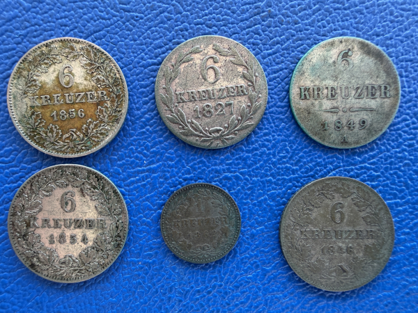 Altdeutsches LOT 6 Münzen 1827 - 1862 6 Kreuzer und 1 Kreuzer TOP!