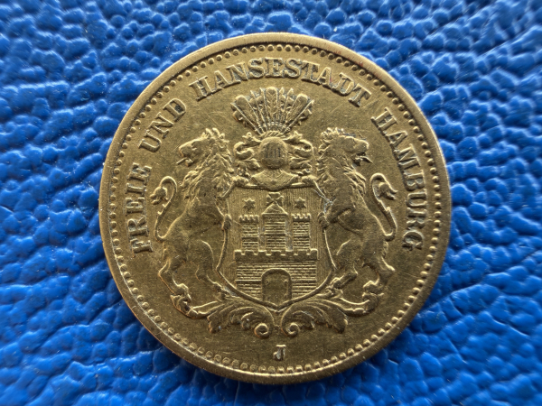 Hamburg 5 Mark 1877 J Stadtwappen Gold (2) Jaeger 208