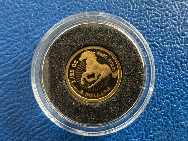 Kleinste Goldmünze d. Welt Tuvalu 3$ 1996 Pferd Gold in PP