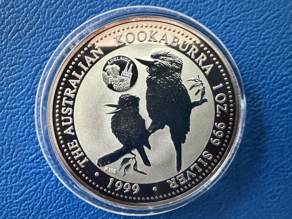 1 Oz 1999 Kookaburra Privy Mark Adelaide in Silber