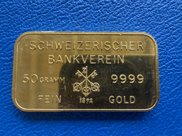 50 Gramm Goldbarren Schweizerischer Bankverein -Johnson Matthey Bank of England selten