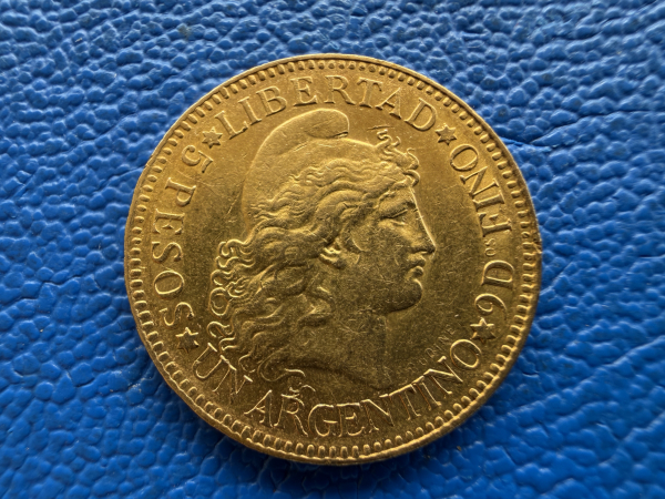 Argentinien 5 Pesos 1886 Libertad Gold