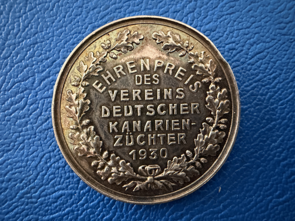 Oertel Berlin Verdienstmedaille 1930 Dt. Kanarienzucht Ehrenpreis Silber