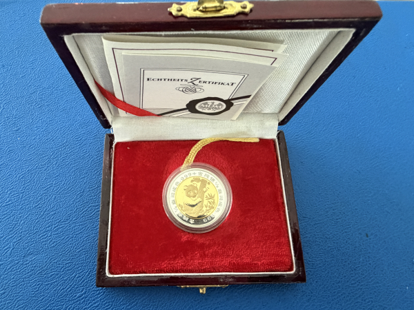China 25 Yuan 1996 Panda Bimetall nur 1.500 Stk. weltweit 1/4 Oz Feingold + 1/8 Oz Feinsilber