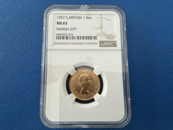 England 1 Sovereign 1957 Elisabeth II Gold in NGC Slap MS63
