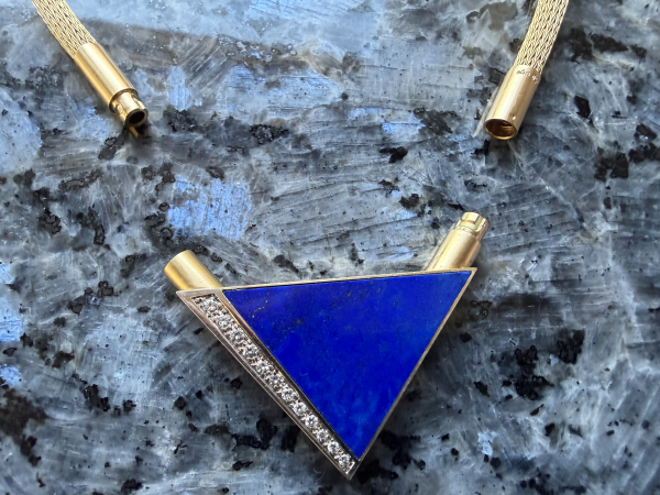 Wandelbares Designer-Omega-Collier mit Lapis Lazuli & Diamanten – 18K Gelbgold 48,3g 750er Gold (20)
