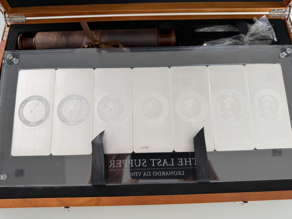 Niue 7 x 5 Dollar Silbermünzen Niue Islands, Niue Inseln 7 x 5 Dollar Silbermünzen - Giants of Art Serie 2012 Leonardo da Vinci Letztes Abendmahl Reverse Proof in Prestige Box 700g Feinsilber sehr selten!