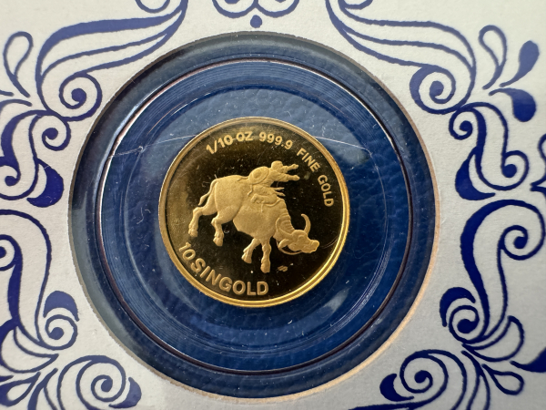 Singapur 10 Singold 1985 Ochse 1/10 Oz Gold in Blister